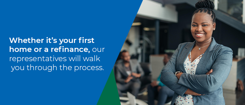 Whether it's your first home or a refinance, our representatives will walk you through the process - Woman in a suit